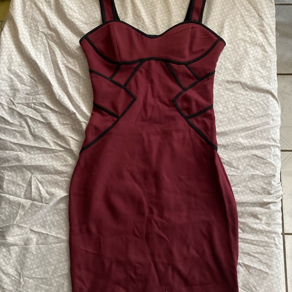 Bebe Red Pleated Mini Dress Sweetheart Neckline